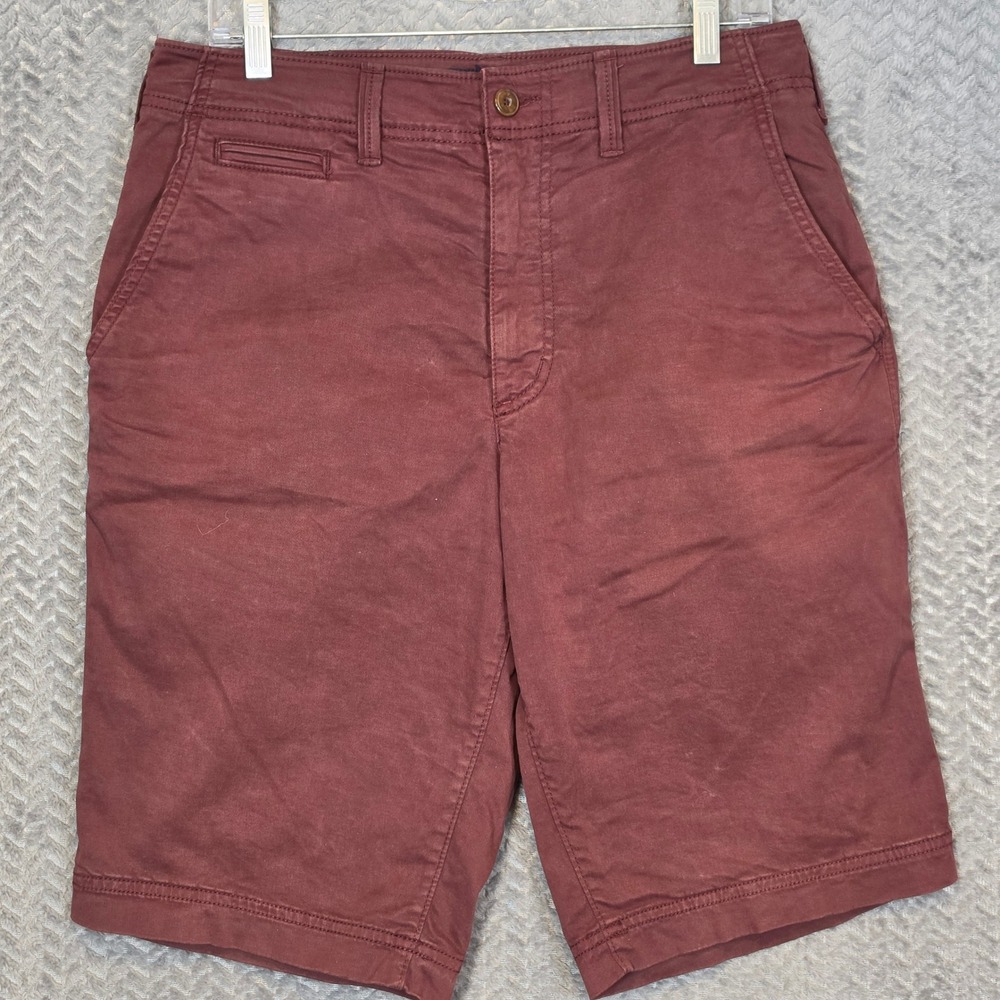 American Eagle Mens 31 Extreme Flex Longer Length Chino Shorts Burgundy Maroon